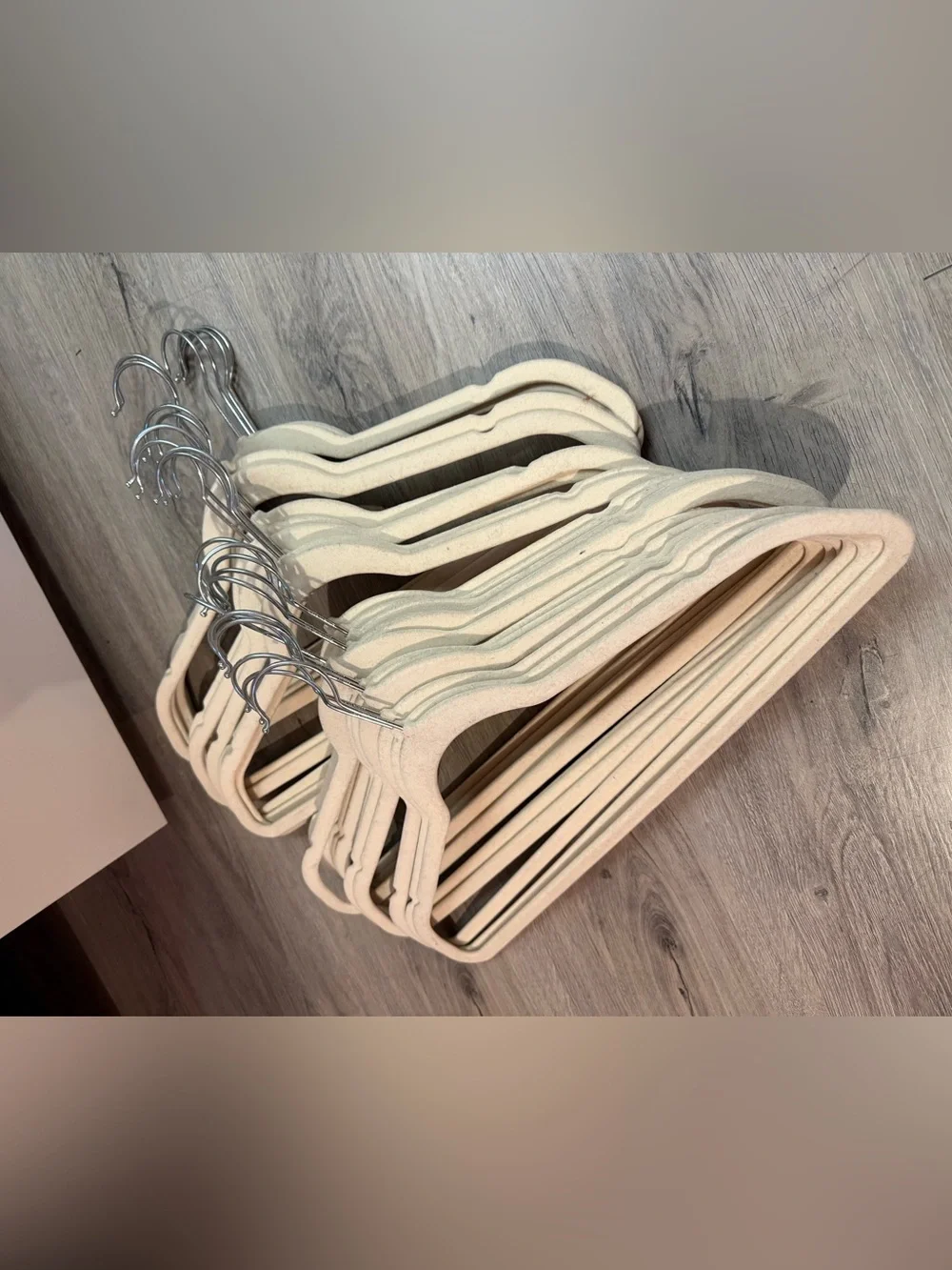 25 Beige Felt Hangers with Silver Hooks